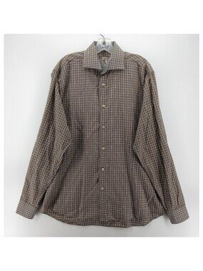Bugatchi Shirt Large Button Up Check Classic Fit Textured Flip Cuffs